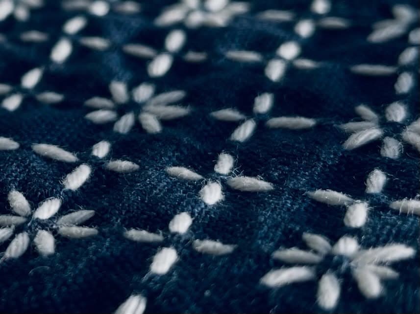 Persimmon kaki no hana sashiko pattern on indigo cotton